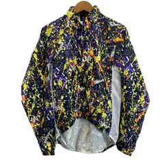 DESCENTE　ナイロンジャンパー　ジャンパー　アウター　ラグラン　ポリエステル　総柄　ペイント風　メッシュ　ハイネック　フルジップ　CY-7913D　古着