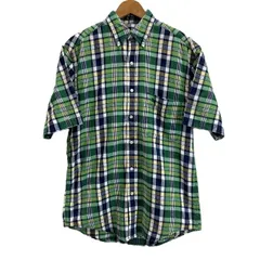 Eddie Bauer　チェックシャツ　半袖シャツ　半シャツ　コットン　チェック　ワンポイントロゴ　ブランドロゴ　刺繍　胸ポケット　古着