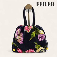 FEILER フェイラー ミニバッグ 巾着 花柄 ハンドバッグ ネイビー系 レディース レトロ 鞄 ブランド