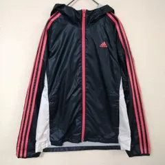 アディダス　adidas　ナイロンジャケット　レディースL　美品　黒色　白色　ピンクロゴ・ライン