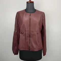 Leilian 11 レリアン ノーカラージャケット　レザージャケット　合皮　ワインレッド　ボルドー