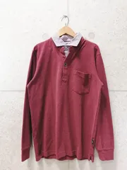 SIMPLE LIFE シンプルライフ レイヤード風 ポロシャツ 長袖 無地 チェック柄 ポケット レッド系 Lサイズ