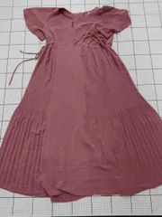 ◇ ⊂ natural couture ナチュラルクチュール フリル 半袖 膝下丈 ワンピース サイズF レッド系 レディース E  【1509100020905】