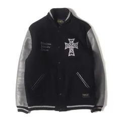 TRIPLE ACE CLUB トリプルエースクラブ ジャケット ブラック×グレー サイズ:M | クロスロゴ 袖レザー メルトン スタジャン | アウター ブルゾン ジャンパー 上着【メンズ】【中古】