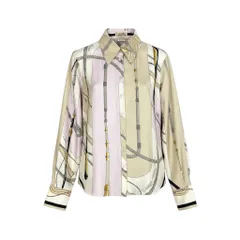 30k6【美品】HERMES エルメス 長袖シルクシャツ スカーフ柄 トップス フランス製 38サイズ マルチカラー レディースu02t