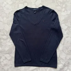 トミーヒルフィガー ピマコットンブレンド Vネック ニットセーター L ネイビー