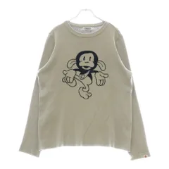 A BATHING APE (アベイシングエイプ) 初期 BABYMILOSTOREタグ フロントキャラクタープリント クルーネック アクリルコットンニット セーター グレーのサムネイル