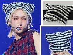 txt yeonjun 着用 猫耳付き黒ニット帽 - メルカリ