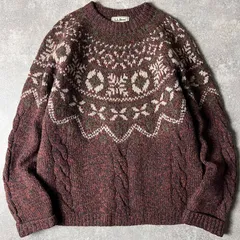90s LLBean ノルディック 総柄 ウール ニット セーター / 90年代 オールド エルエルビーン LLビーン ラウンドヨーク フェアアイル