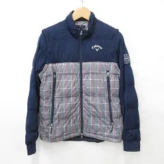 キャロウェイ CALLAWAY ジャケット ベスト ゴルフ スポーツウェア 2WAY 中綿 ロゴ ジップアップ チェック柄 千鳥柄 紺 白 ネイビー ホワイト L