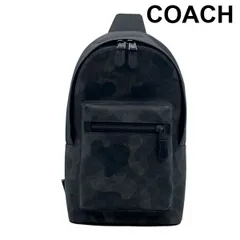 美品 コーチ COACH ウエスト パック シグネチャー キャンバス カモ プリント ボディバッグ スリングパック グレー 黒 レザー メンズ 5E266