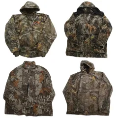 古着卸 まとめ売り リアルツリーカモ ジャケット 4枚セット (メンズ M /L ) アクティブパーカー型 アウトドア 中古 古着 NC5409
