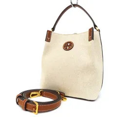 OJ25037 極美品 TORY BURCH トリーバーチ BLAKE ブレイク 2WAY ハンドバッグ ショルダーバッグ バケツ型 キャンバス×レザー ベージュ×茶