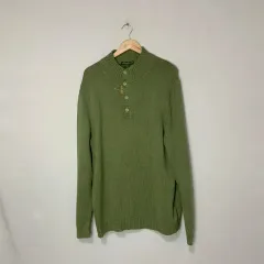 エディー・バウアー グリーン ボタン ハーフジップ ニット メンズ ヴィンテージ L