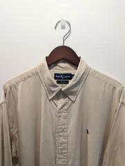 美品　90's　Ralph Lauren　ラルフローレン　シャツ　シルクコットン　ベージュ　ヘリンボーン　BLAKE　ボタンダウン　XLサイズ