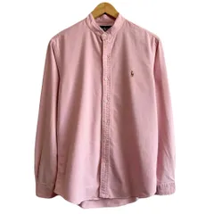 Ralph Lauren ラルフローレン CUSTOM FIT バンドカラー コットンシャツ 長袖シャツ ワンポイントロゴ 刺繍 赤系 Mサイズ No.H438