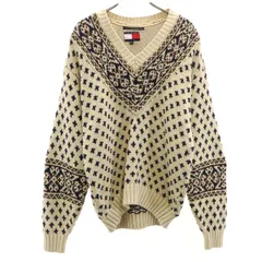 TOMMY HILFIGER トミーヒルフィガー 90s オールド 総柄 長袖 セーター M ベージュ ニット レディース 古着
