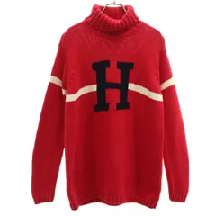 TOMMY HILFIGER トミーヒルフィガー 90s オールド Hロゴ 長袖 タートルネック セーター S レッド ニット メンズ 古着