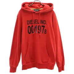 美品 DIESEL ディーゼル ブルガリア製 長袖 スウェットパーカー S レッド メンズ 古着