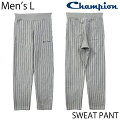 【USED／メンズL】CHAMPION スウェットパンツ ストライプ オックスフォードグレー／ネイビー