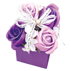 新品 ギフト 造花 プレゼント フラワーボックス シャボンフラワー 4輪 バラ ソープフラワー ボックス 約12cm ポピー名古屋 S-110 パープル
