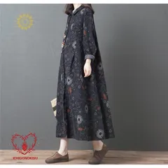 ワンピース マキシワンピース レディース シャツワンピ ロング マキシ丈 40代 チュニック 花柄 長袖 ゆったり 大きいサイズ 体型カバー 着