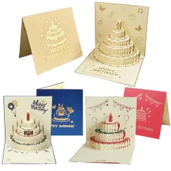 3D立体 誕生日 メッセージ 3枚セット ポップアップ グリーティング バースデ カード お誕生日 バースデーカード 祝い 感謝 封筒付き (タイプG)