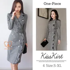 ワンピース レディース きれいめ フォーマル 結婚式 ドレス スーツ タイトワンピ 千鳥格 長袖 キャバ フォーマル 通勤 OL 30代 40代 着痩せ
