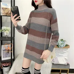 ニットワンピース レディース 秋 冬 トップス ニットセーター ロング ワンピース タートルネック チュニック ゆったり 体型カバー 40代 ロ