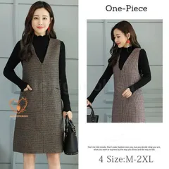 ワンピース レディース 40代 ジャンパースカート Vネック チェック柄 膝丈ワンピース 秋冬 ジャンスカ 重ね着 ゆったり 体型カバー 冬 春