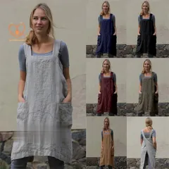 エプロン 大きいサイズ レディース コットン ボタン ワンピース お料理 キッチン ロング 冬 春 秋 カーキ ワイン グレー ネイビー ブラック