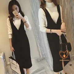 ニットワンピース セットアップ レディース 秋冬 きれいめ ジャンパースカート 膝丈ワンピース 40代 vネック スリットスカート サロペット