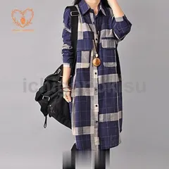 ワンピース レディース 秋 冬 40代 きれいめ 長袖ワンピース 綿麻 シャツワンピース チェック柄 ロングワンピース 上品 大きいサイズ おし