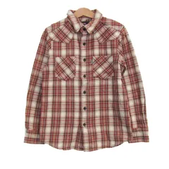 エドウィン 長袖シャツ トップス チェック柄 キッズ 男の子用 140サイズ ベージュ×茶×赤 EDWIN 【中古】