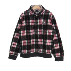 べべ ブルゾン ジャケット アウター フリース チェック柄 キッズ 男の子用 140サイズ 黒×白×赤 BeBe 【中古】