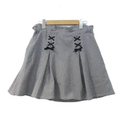 ポンポネット スカート ボトムス プリーツ チェック柄 レースアップ キッズ 女の子用 M(150)サイズ 紺×白 pom ponette 【中古】