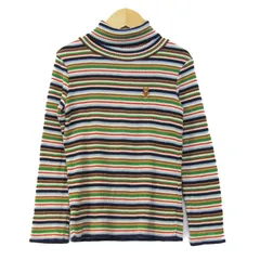 ミキハウス セーター トップス 長袖 タートルネック リブニット ボーダー キッズ 女の子用 120サイズ 紺×クリーム×赤 MIKIHOUSE 【中古】