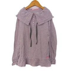 メゾピアノ カットソー シャツ トップス 長袖 ボーダー柄 チュニック キッズ 女の子用 S(140)サイズ ピンク×グレー Mezzo Piano 【中古】