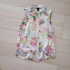 H&M シアー素材 花柄ブラウス ノースリーブ S〜M相当