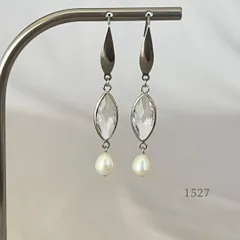淡水パール＆クリスタル　ロング　ピアス　・・✽・・　〈サージカルステンレス　フック〉