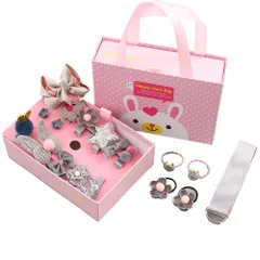 新品 18ピースの女の子のヘアクリップセット、ヘアロープバレッタ幼児ヘアピンセット、弾性ヘアタイギフトセット、ヘアピン弓ネクタイバレッタ頭飾り (銀)