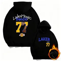 バスケットボール ルカ・ドンチッチ 77番 プリント パーカー フーディー メンズ スウェットシャツ  長袖  起毛あり ブラック