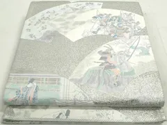 正絹プラチナ袋帯 西陣織袋帯【プラチナ箔◇華菱文】ホワイト×シルバー 白 銀の通販 by