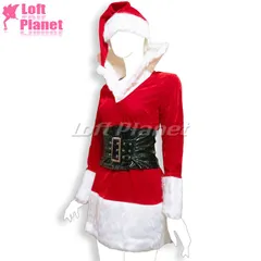 サンタ ドレス クリスマス セクシーコスチューム ベロア ボア ワンピ ウエストニッパー ハット 3点セット コスプレ 衣装 赤白 X1-XT3041