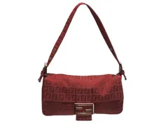 FENDI フェンディ ワンショルダーバッグ ズッカ柄 FFロゴ ワインレッド キャンバス メタル ブロンズ金具 美品 中古 4b008577