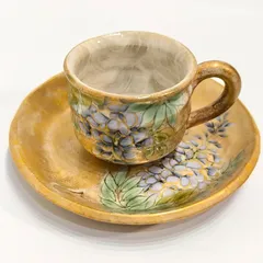 1）京焼  陶葊 陶あん 色絵金彩 藤絵 カップ&ソーサー