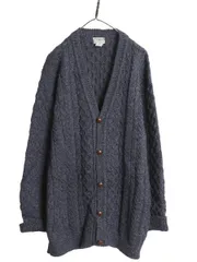 【お得なクーポン配布中!】 アイルランド製 エルエルビーン フィッシャーマン ウール ニット カーディガン メンズ L 古着 重ね着 前開き アラン ケーブル セーター 紺