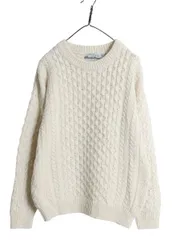 【お得なクーポン配布中!】 アイルランド製 aran crafts フィッシャーマン ウール ニット セーター メンズ レディース M 古着 アラン ケーブル ローゲージ ナチュラル