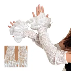 【在庫セール】[雲見] アームカバー レース レディース 薄手 花柄 日焼け止め アームウォーマー つけ袖 レースフリル アームスリーブ ロリータ y2k お姫様 地雷系 ガーリー系 かわいい おしゃれ ブラック
