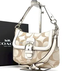 【淡色で魅せる洗練】　COACH コーチ　ソーホー ショルダーバッグ 2WAY シグネチャー キャンバス レザー レディース F25289　ホワイト×ベージュ